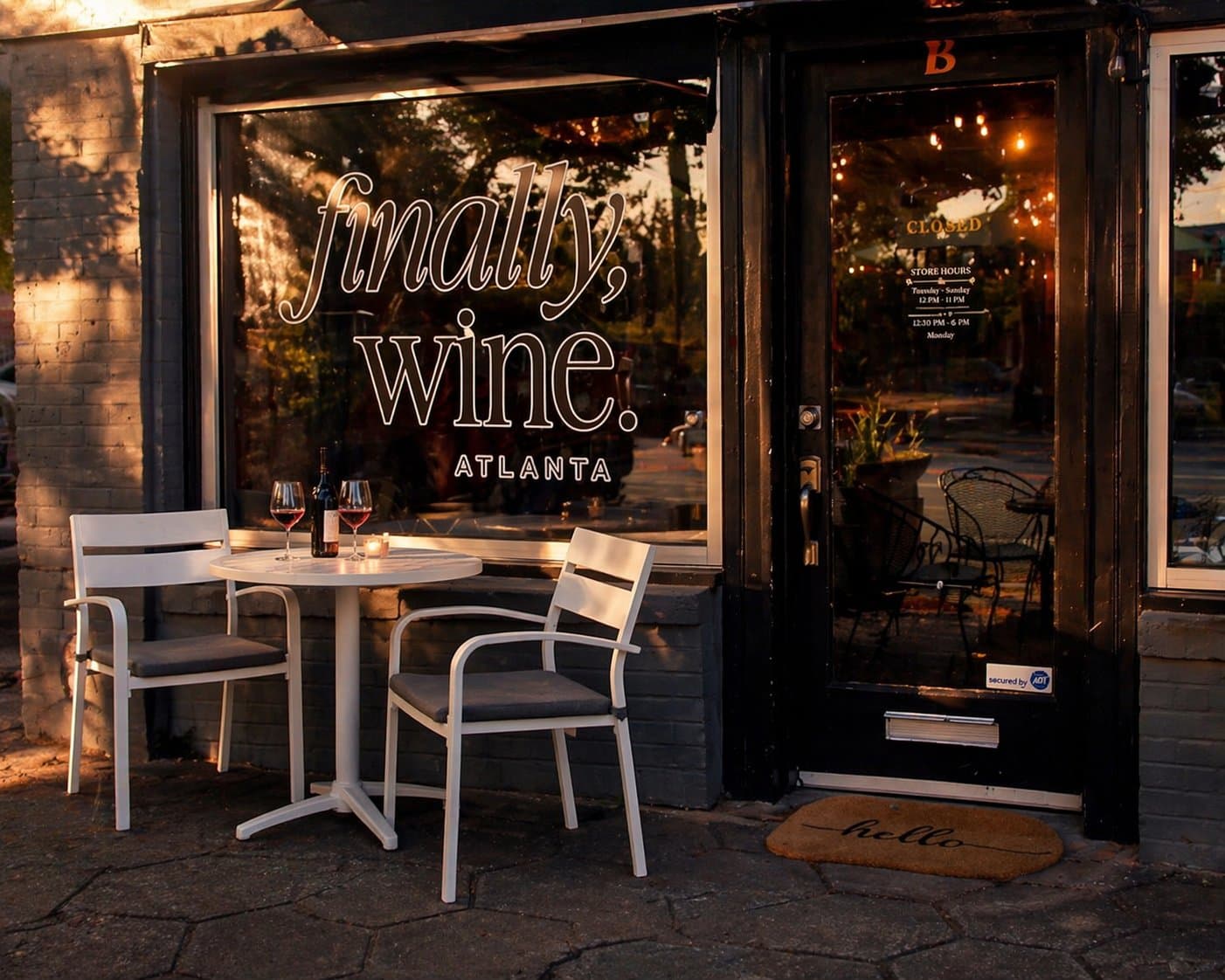 Finally Wine storefront at dusk